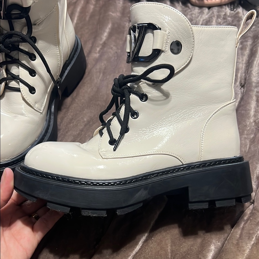 Stylish White Combat Boots with Black Accents - Picture 2 of 7